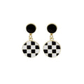 Vintage Korean Checkered Enamel Heart Stud Drop Earrings With Silver Needle And Alloy Gold Trim Earrings view 5