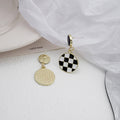 Vintage Korean Checkered Enamel Heart Stud Drop Earrings With Silver Needle And Alloy Gold Trim Earrings view 4
