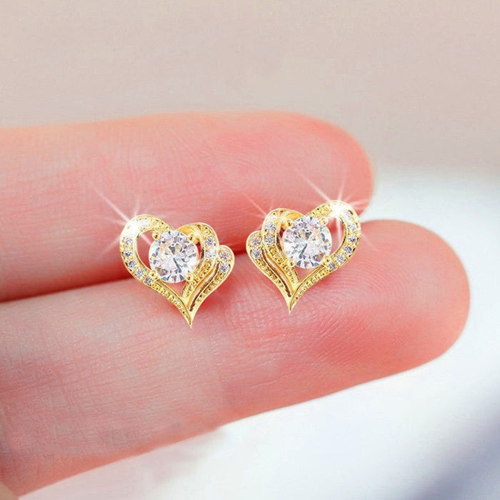 Korean Delicate Heart Zircon Stud Earrings For Women, Simple Elegant Everyday Ear Jewelry