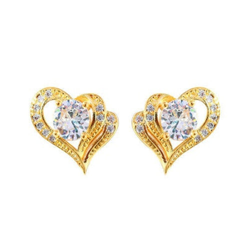 Korean Delicate Heart Zircon Stud Earrings For Women, Simple Elegant Everyday Ear Jewelry