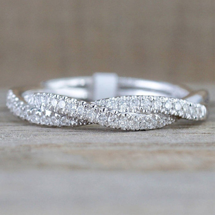 Fashion Twisted Rope Braid Pinky Ring For Women, Copper Platinum Plated Micro Pave Zircon Jewelry