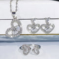 Heart Shaped Rhinestone Necklace And Stud Earrings Set, Versatile Three Piece Jewelry Set view 5
