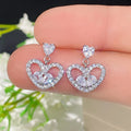 Heart Shaped Rhinestone Necklace And Stud Earrings Set, Versatile Three Piece Jewelry Set view 4