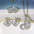Heart Shaped Rhinestone Necklace And Stud Earrings Set, Versatile Three Piece Jewelry Set view 2