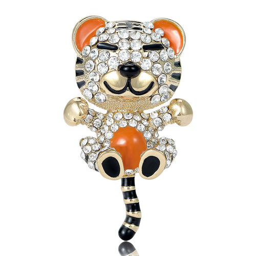 Metal Alloy Rhinestone Tiger Brooch Pin For Zodiac Animal Accessories