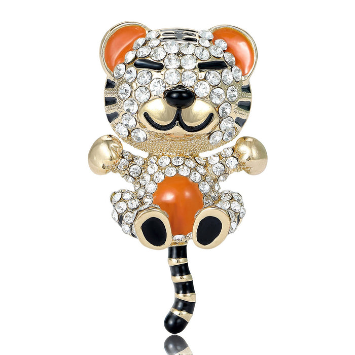Metal Alloy Rhinestone Tiger Brooch Pin For Zodiac Animal Accessories