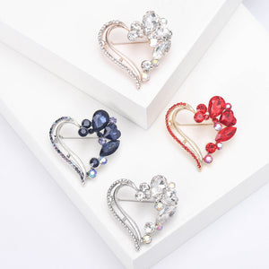 Alloy Crystal Heart Brooch Pin For Suit Shirt Lapel Decor