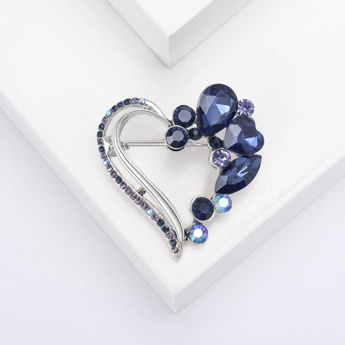 Alloy Crystal Heart Brooch Pin For Suit Shirt Lapel Decor