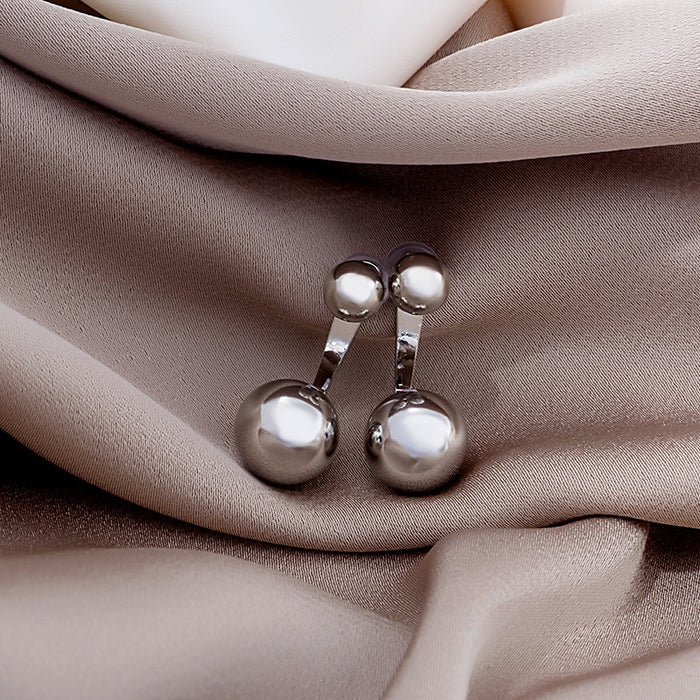 Elegant Minimalist Silver Alloy Double Ball Back Hanging Drop Earrings For Women Party Fashion Earrings