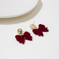 Elegant Burgundy Velvet Bowknot Drops With Gold Alloy Ball Studs Autumn Winter Fashion Earrings view 4