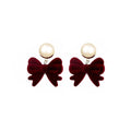 Elegant Burgundy Velvet Bowknot Drops With Gold Alloy Ball Studs Autumn Winter Fashion Earrings view 5