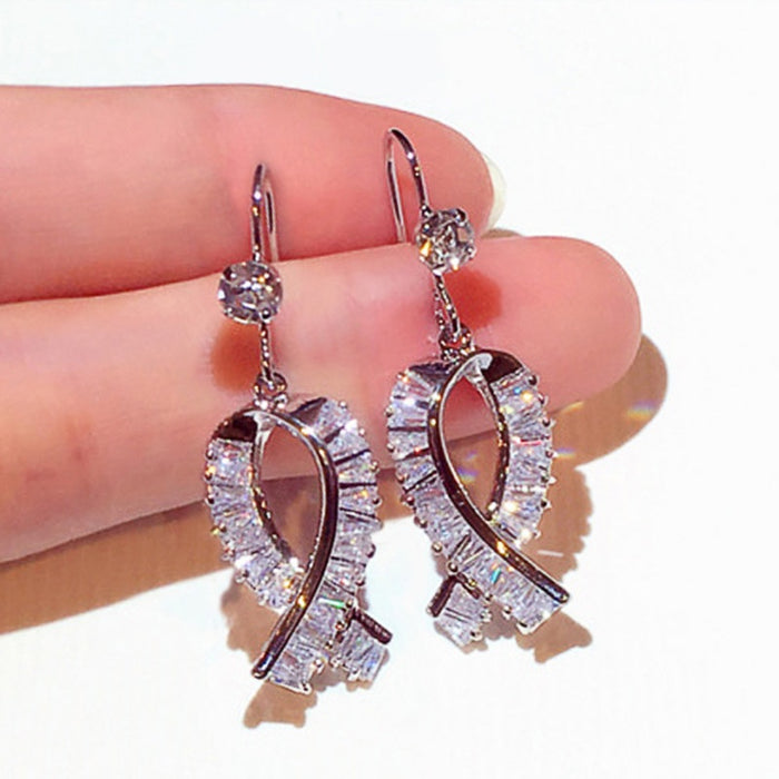 Super Sparkly Zircon Inlaid Bow Drop Earrings For Women Elegant Butterfly Knot Ear Jewelry