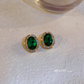 French Vintage Oval Rhinestone Alloy Stud Earrings For Women, Korean Palace Style Jewelry view 3
