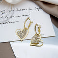 Luxury Gold Plated Heart Drop Stud Earrings With Inlaid Rhinestone Crystal Tassel For Women Earrings view 2