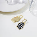 Vintage Black White Plaid Tweed Fabric Irregular Geometric Gold Alloy Stud Drop Dangle Earrings view 4