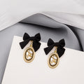 Elegant Bow Knot Oval Pearl Rhinestone Gold Alloy Stud Drop Earrings view 2