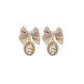 Elegant Bow Knot Oval Pearl Rhinestone Gold Alloy Stud Drop Earrings view 5