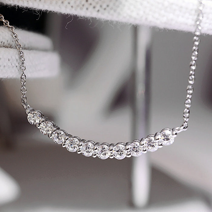 Simple Sparkling Cubic Zirconia Smile Necklace, Curved Bar Collarbone Chain For Women