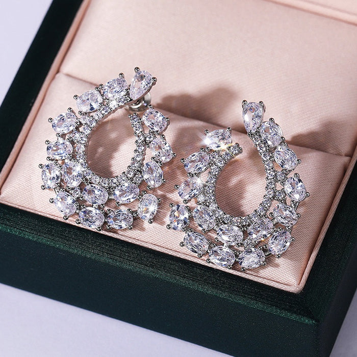 Statement Floral Wreath Zircon Stud Earrings Vintage Fashion Women's Party Accessories