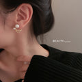 Chic Korean Alloy C Shape Pearl Stud Earrings With Silver Tone Posts And Minimalist Metallic Design view 3
