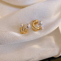 Chic Korean Alloy C Shape Pearl Stud Earrings With Silver Tone Posts And Minimalist Metallic Design view 2