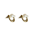 Chic Korean Alloy C Shape Pearl Stud Earrings With Silver Tone Posts And Minimalist Metallic Design view 5