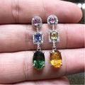 Luxury Oval Cubic Zirconia Drop Earrings For Women With Colorful Gemstone Style view 1