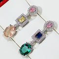 Luxury Oval Cubic Zirconia Drop Earrings For Women With Colorful Gemstone Style view 2