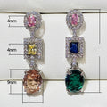 Luxury Oval Cubic Zirconia Drop Earrings For Women With Colorful Gemstone Style view 5