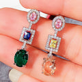 Luxury Oval Cubic Zirconia Drop Earrings For Women With Colorful Gemstone Style view 3