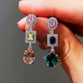 Luxury Oval Cubic Zirconia Drop Earrings For Women With Colorful Gemstone Style view 4