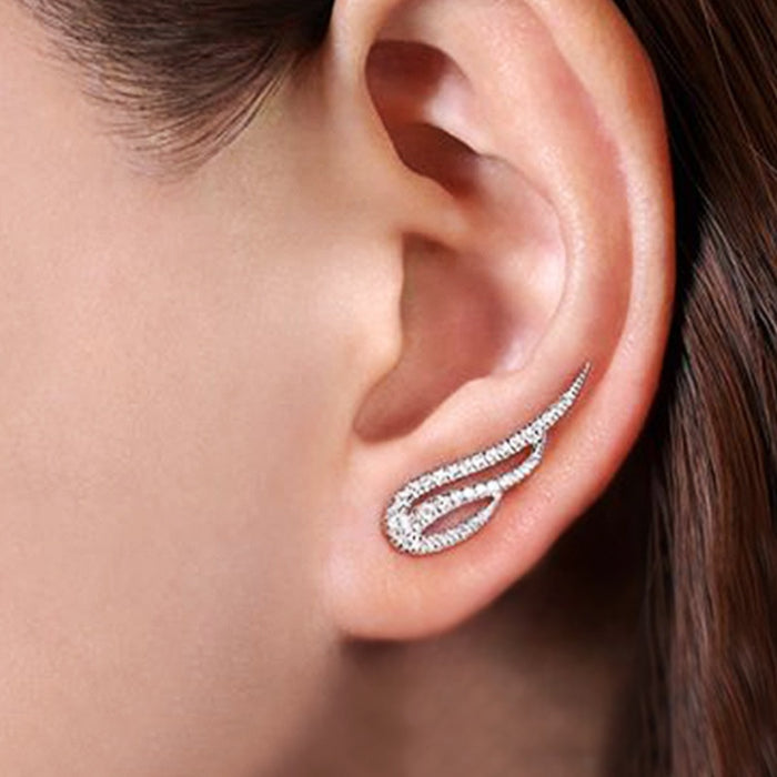 Korean Style Angel Wing Stud Earrings For Women, Fashion Slim Face Versatile Ear Jewelry