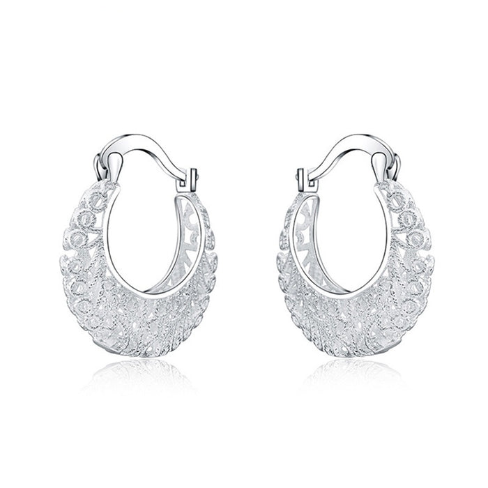 European Vintage Hollow Woven Pattern Hoop Earrings Openwork Metal Round Ear Cuffs For Women