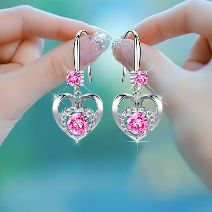 Korean Trendy Heart Pendant Drop Earrings For Women, Elegant Live Stream Fashion Ear Jewelry