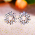 Luxury Full Zircon Micro Pave Leaf Olive Branch Stud Earrings, Women's Jewelry view 3