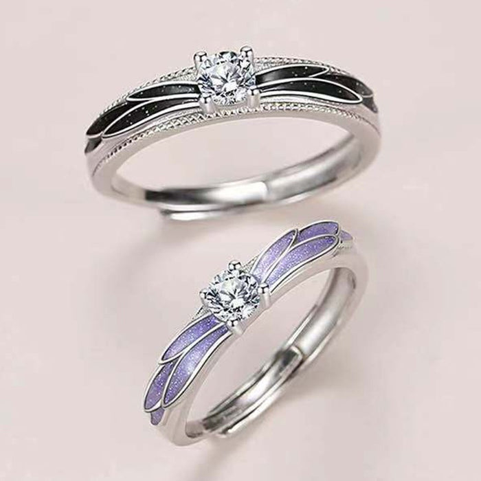 Niche Angel Wing Couple Open Ring Romantic Adjustable Lovers Ring For Valentine's Day Gift