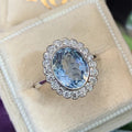 Copper Oval Aquamarine Zircon Ring For Women With European Floral Design Jewelry view 1