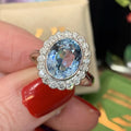 Copper Oval Aquamarine Zircon Ring For Women With European Floral Design Jewelry view 3