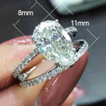 Pear Shaped Teardrop Cubic Zirconia Double Line Ring Womens European American Engagement Jewelry view 2