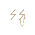 Vintage Asymmetric Lightning Bolt Studs With Micro Paved Zircon Chain Detail Korean Sweet Earrings view 5
