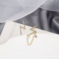 Vintage Asymmetric Lightning Bolt Studs With Micro Paved Zircon Chain Detail Korean Sweet Earrings view 3