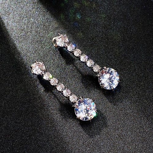 Vintage Bridal Drop Earrings With Cubic Zirconia Claw Chain Tassels Elegant Wedding Ear Jewelry