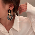 Vintage Striped Acrylic Hollow Circle Hoop Earrings With Silver Posts Geometric Statement Style view 4