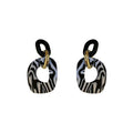Vintage Striped Acrylic Hollow Circle Hoop Earrings With Silver Posts Geometric Statement Style view 5