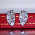 Fashion European Copper Leaf Stud Earrings With Zircon Inlay, Natural Style OL Women's Ear Jewelry view 3