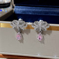 Sweet Pink Bow Stud Dangle Earrings With Heavy Design Light Luxury Style For Women view 3