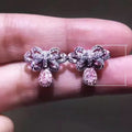Sweet Pink Bow Stud Dangle Earrings With Heavy Design Light Luxury Style For Women view 5
