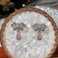 Sweet Pink Bow Stud Dangle Earrings With Heavy Design Light Luxury Style For Women view 4