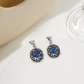 Vintage Alloy Round Star Astronaut Blue Crystal Enamel Niche Ethnic Silver Needle Stud Drop Earrings view 1
