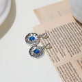 Vintage Alloy Round Star Astronaut Blue Crystal Enamel Niche Ethnic Silver Needle Stud Drop Earrings view 2